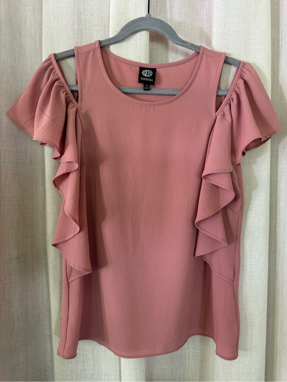 Bobeau Pink Ruffle Cold-Shoulder Blouse Size XS